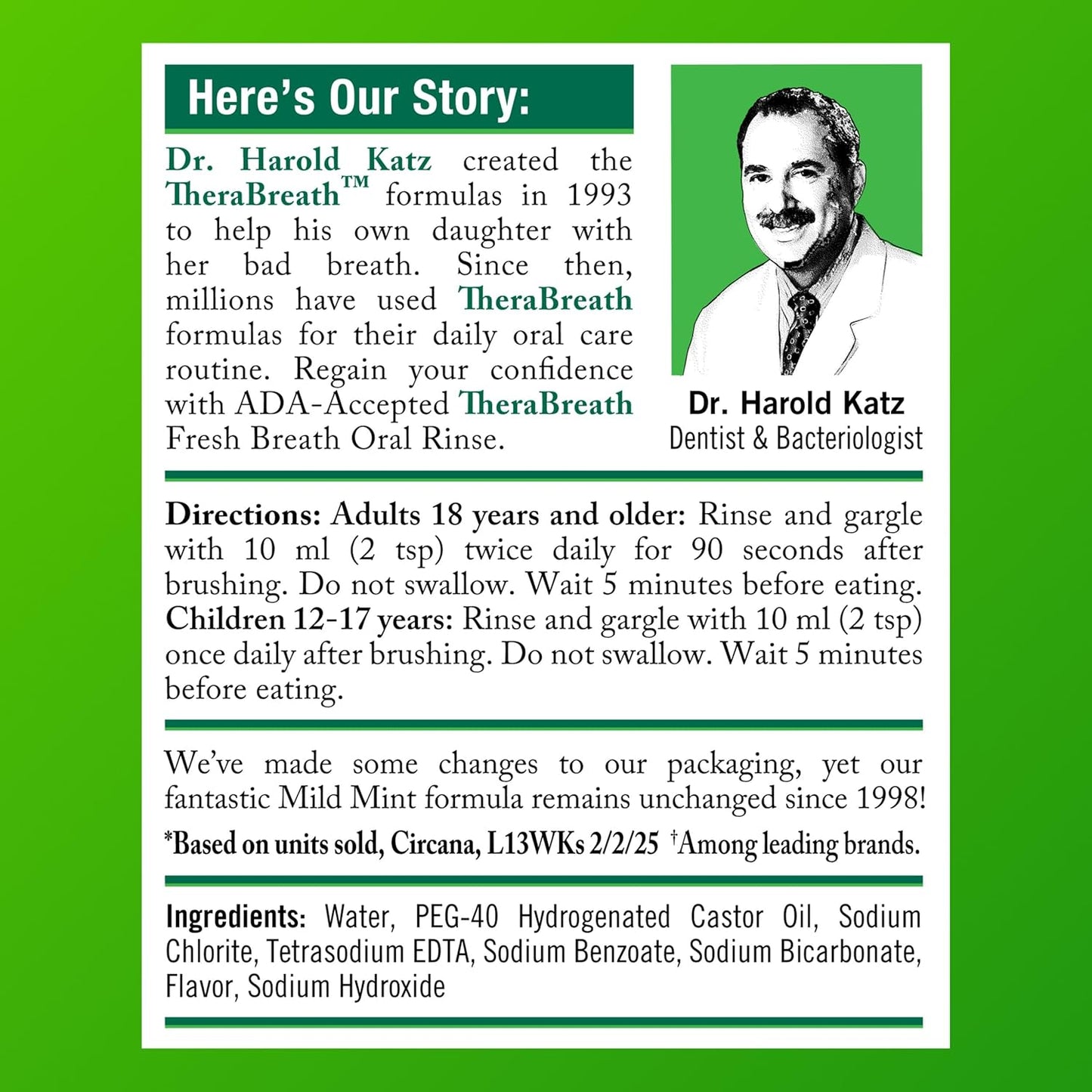 TheraBreath Non-Burning Oral Rinse Gentle Enough for Post-Dental Recovery, Mild Mint 1 Liter