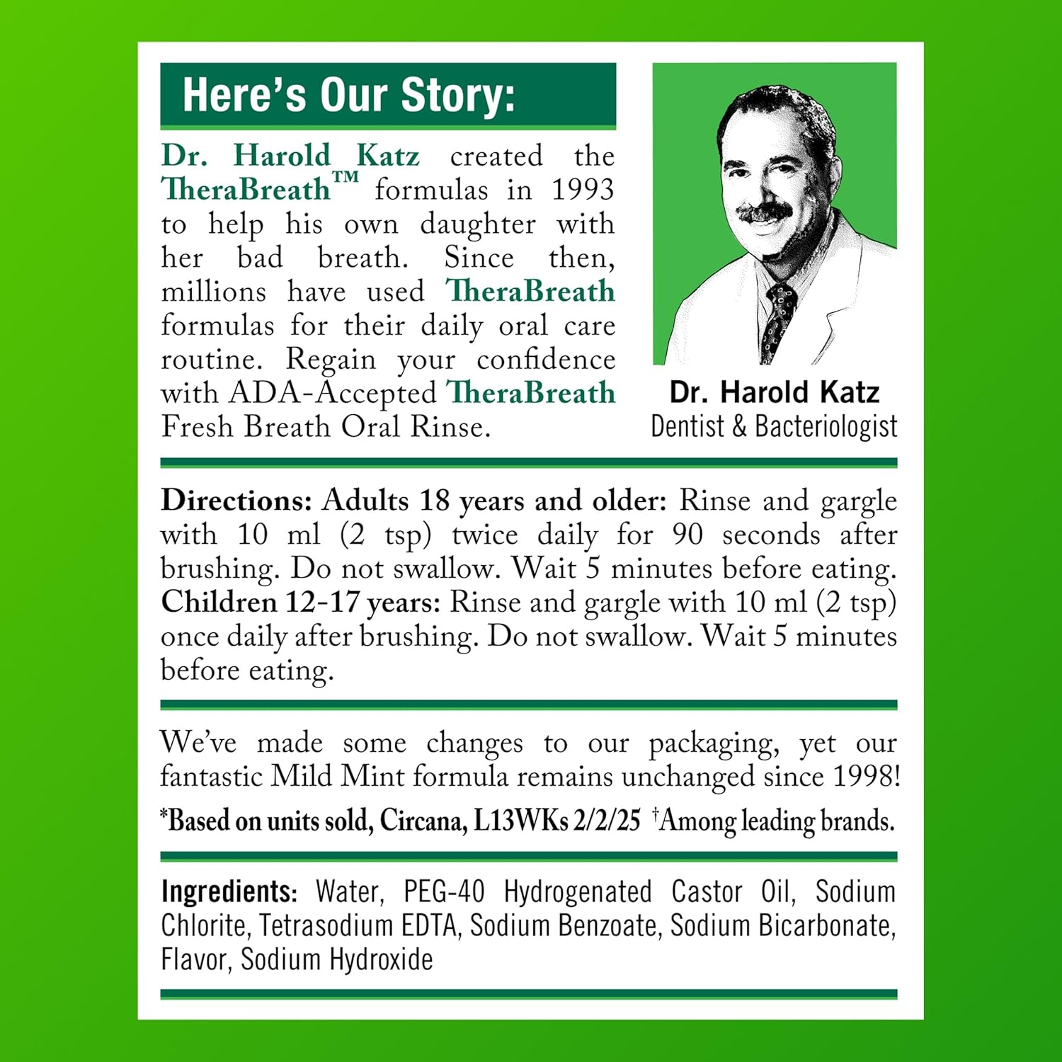 TheraBreath Non-Burning Oral Rinse Gentle Enough for Post-Dental Recovery, Mild Mint 1 Liter