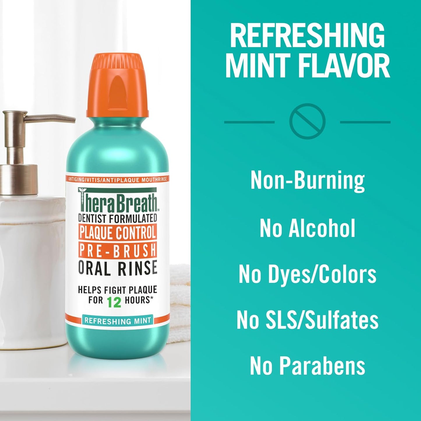TheraBreath Plaque Control Rinse – Burn-Free Alcohol-Free Oral Care for Sensitive Mouths