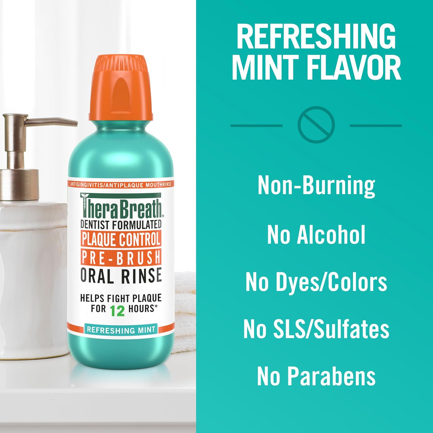TheraBreath Plaque Control Rinse – Burn-Free Alcohol-Free Oral Care for Sensitive Mouths
