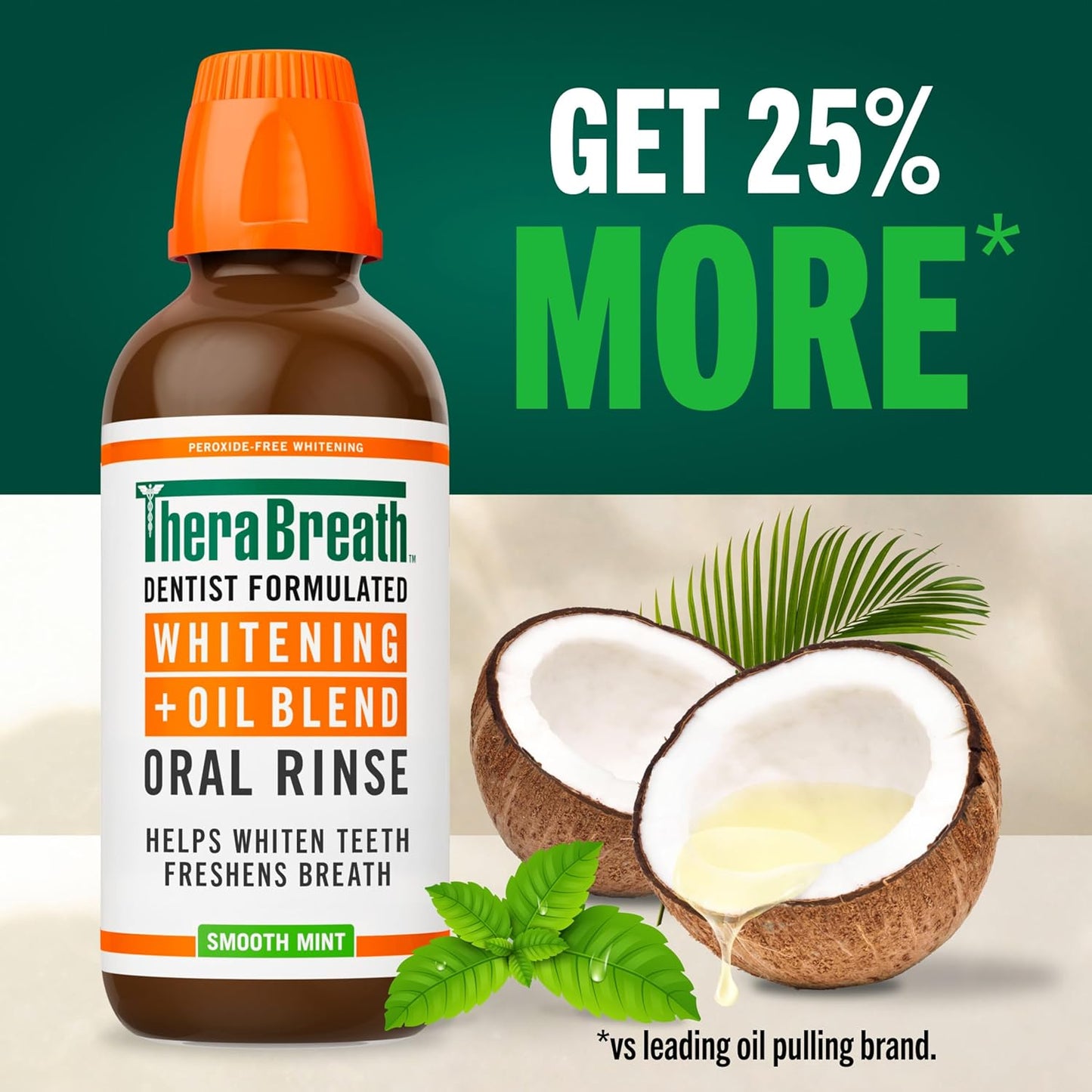 TheraBreath Whitening + Oil Blend Rinse – Single-Bottle Multi-Tasking Mouthwash for Effortless Intentional Oral Care, 16 Fl Oz