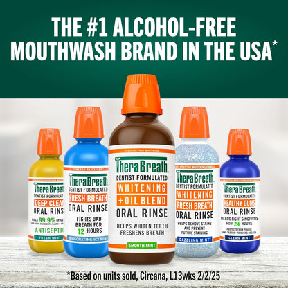 TheraBreath Whitening + Oil Blend Rinse – Single-Bottle Multi-Tasking Mouthwash for Effortless Intentional Oral Care, 16 Fl Oz