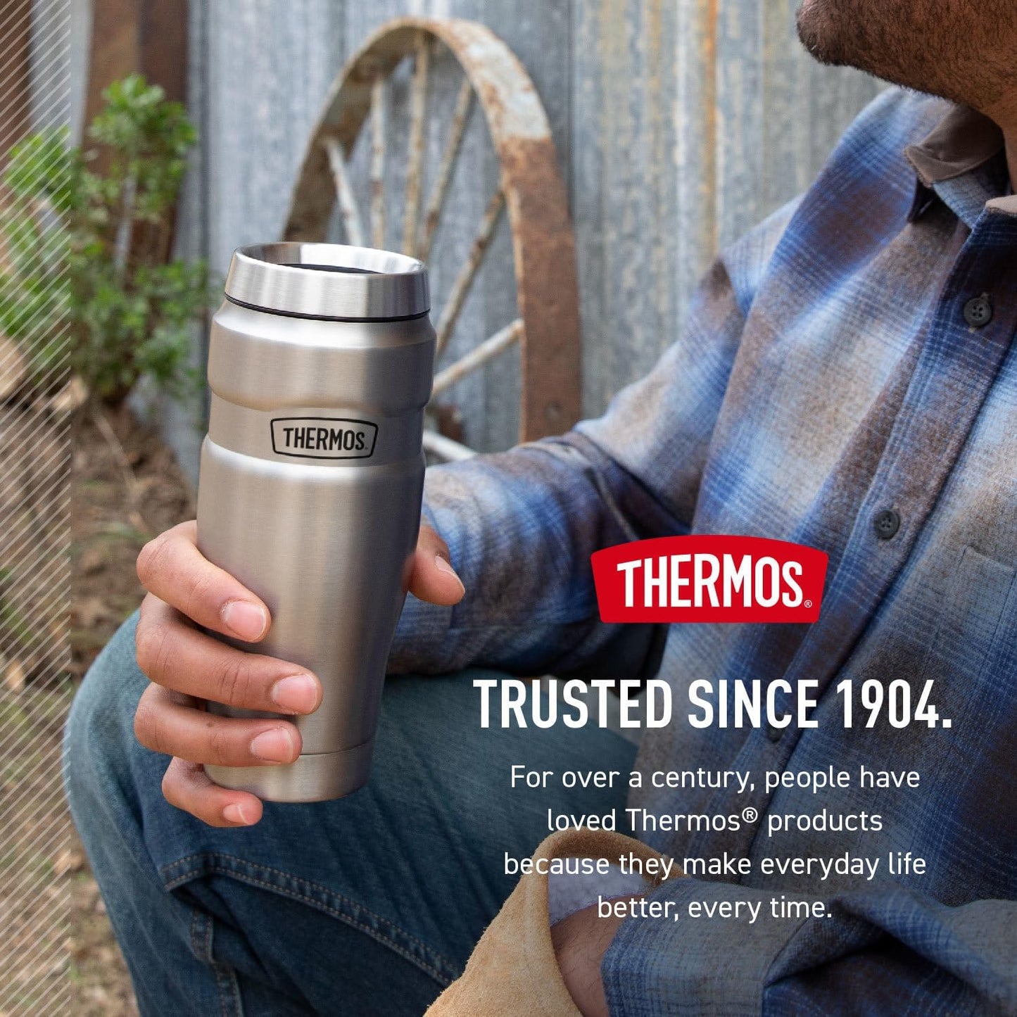 THERMOS Stainless King 16 oz Tumbler for Hiking and Picnics, Vacuum Insulated 7-Hour Hot 18-Hour Cold
