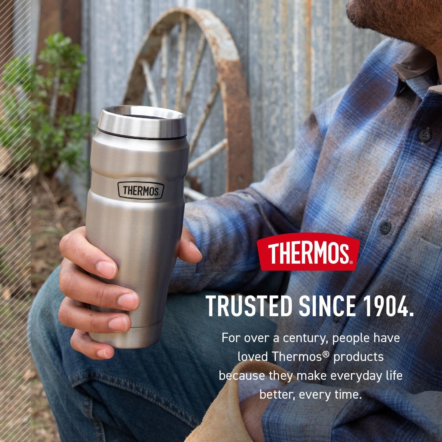 THERMOS Stainless King 16 oz Tumbler for Hiking and Picnics, Vacuum Insulated 7-Hour Hot 18-Hour Cold