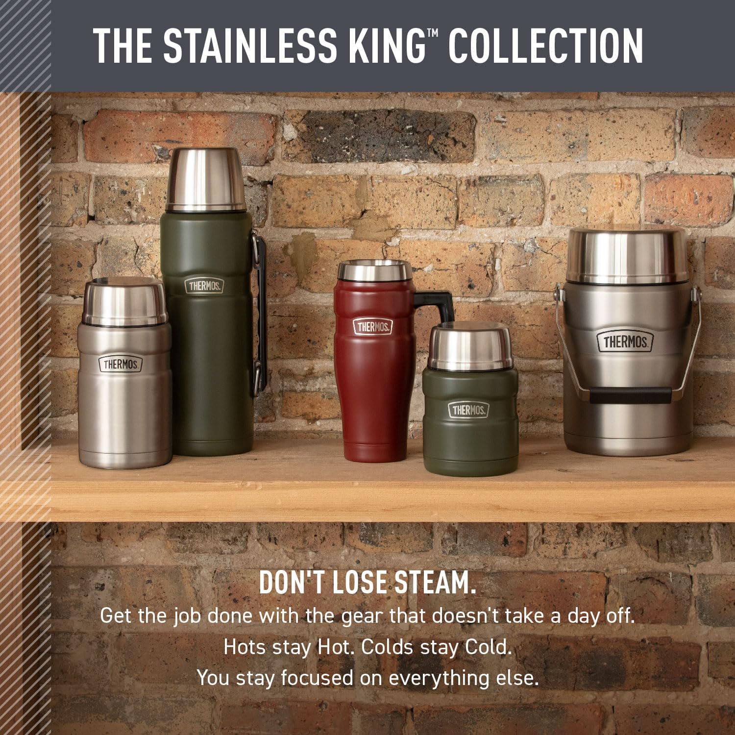 THERMOS Stainless King Vacuum-Insulated Food Jar with Spoon – Durable School Lunch Container for Kids' Lunchbox, 16 oz Matte Rose
