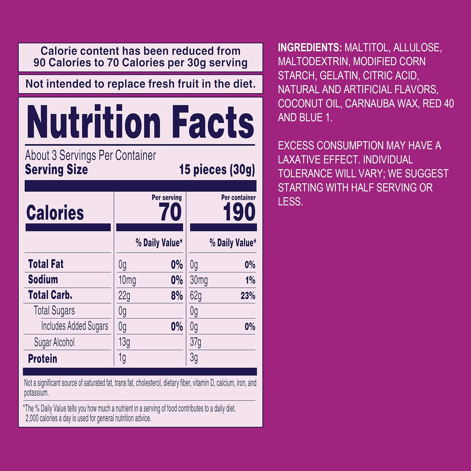 three flavor options: mixed fruit, island fruits, and berries 'n cherries