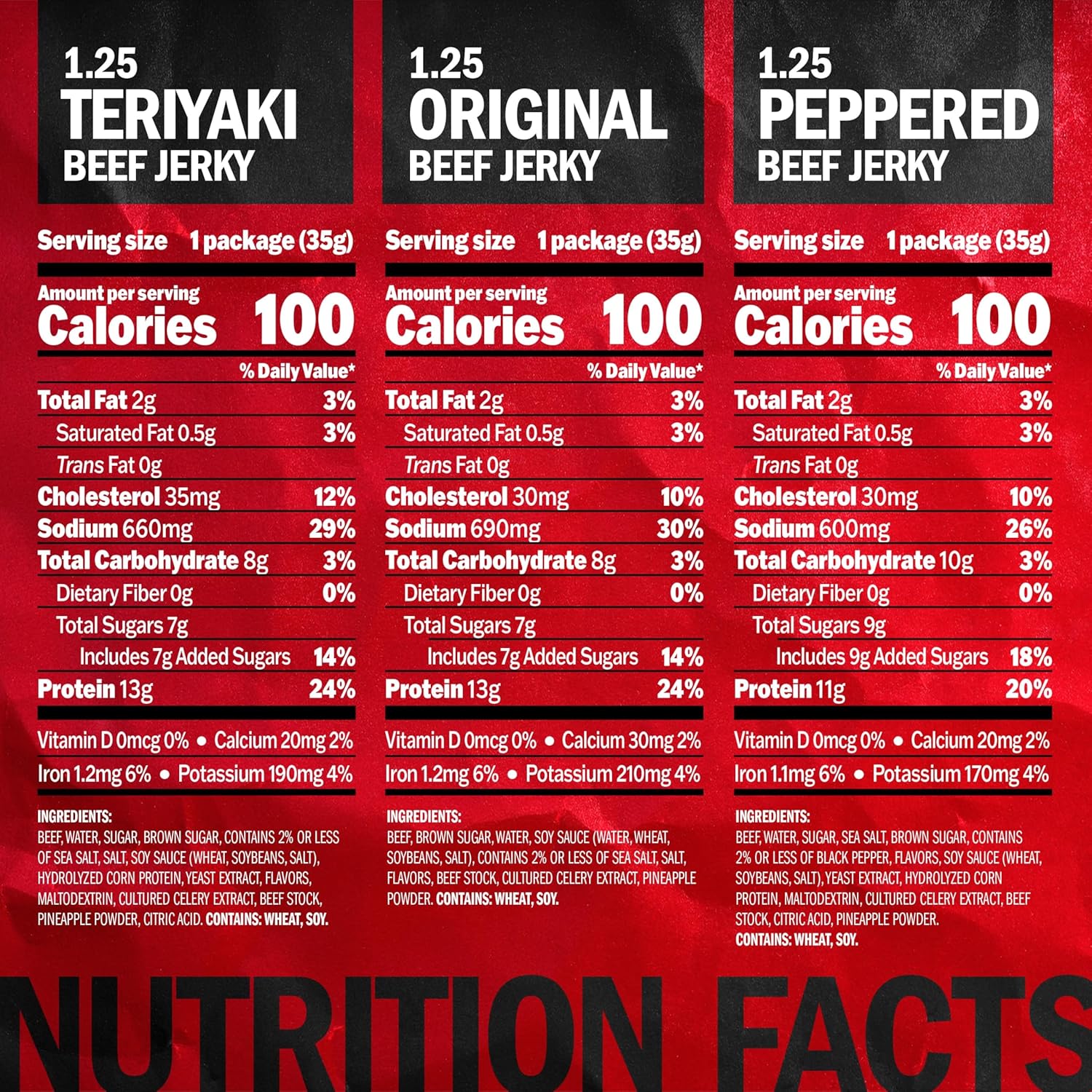 three flavor variety pack: original, teriyaki, and peppered