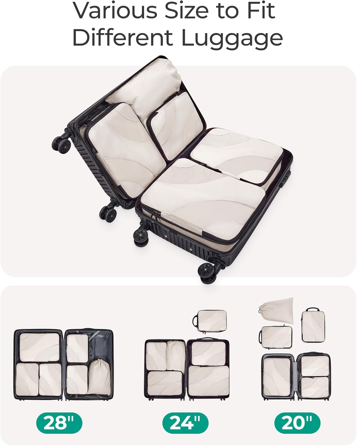 three set configurations: 2-pack, 4-pack, and 6-pack for trip-length flexibility