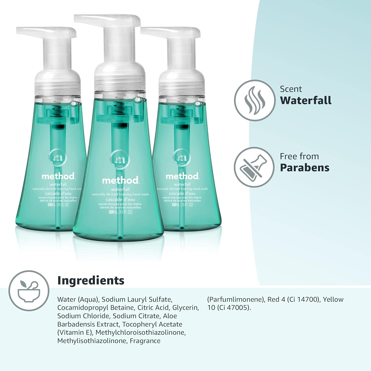 three sku options: 10 oz pump bottle pack of 3, pack of 6, and 28 oz refill pack of 4