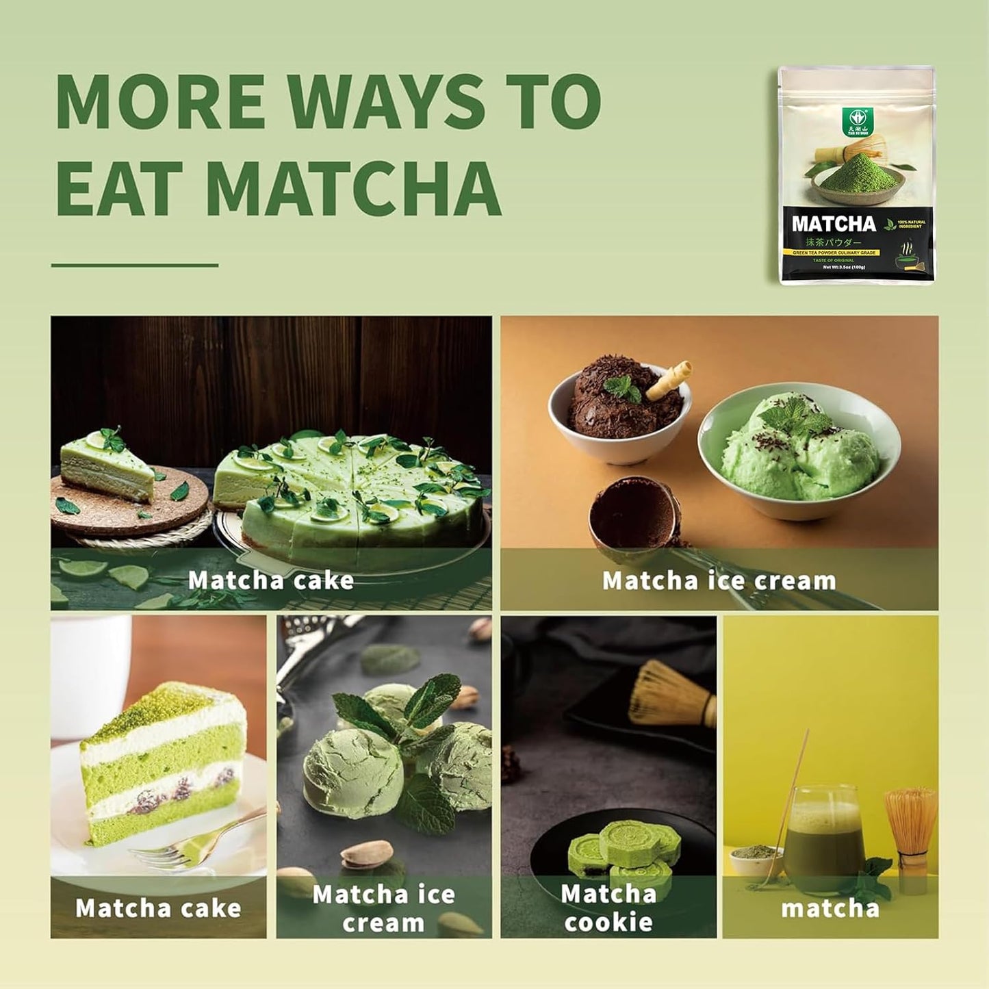 TIAN HU SHAN Matcha Green Tea Powder – Daily Wellness Ritual for Home Self-Care, Calm Caffeine for Mindful Mornings