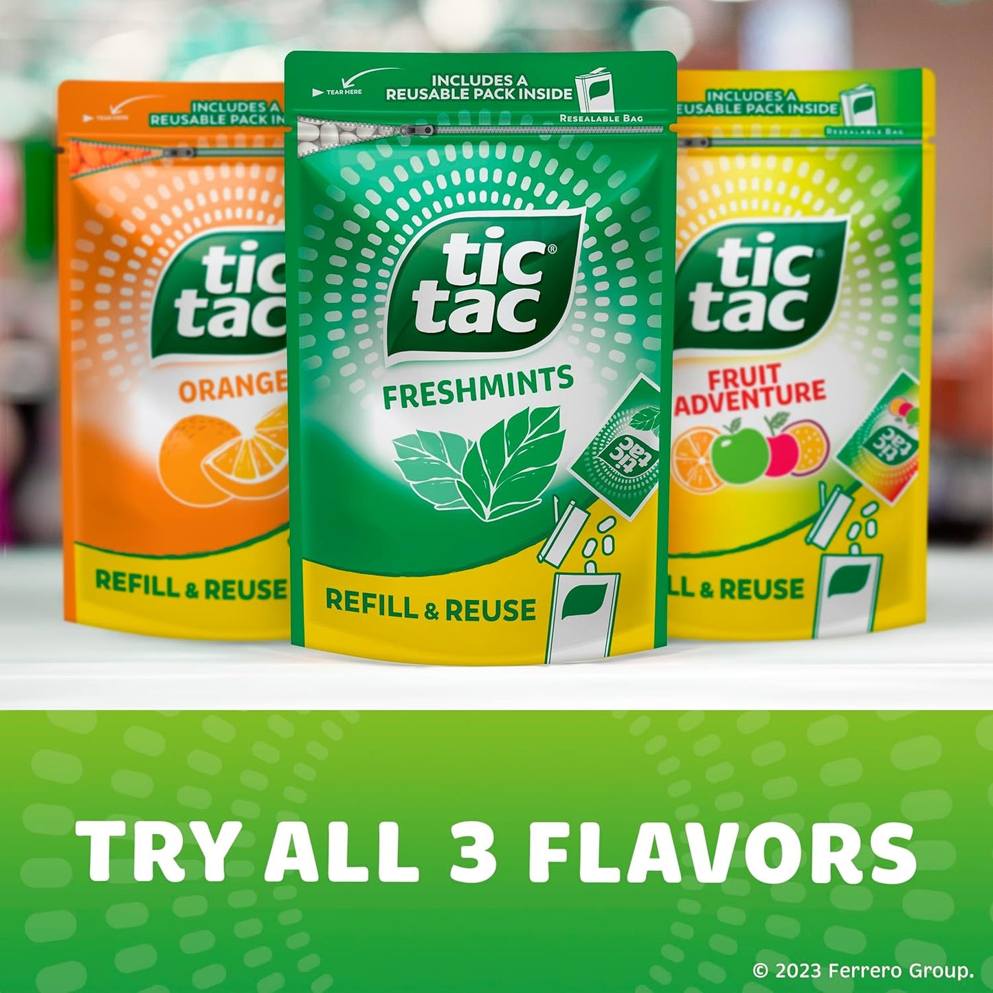 Tic Tac Freshmints Refill Bag – Tailgate and Sports Bar Must-Have for Soccer Watch Parties, 17.2 oz
