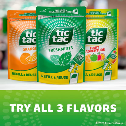 Tic Tac Freshmints Refill Bag – Tailgate and Sports Bar Must-Have for Soccer Watch Parties, 17.2 oz