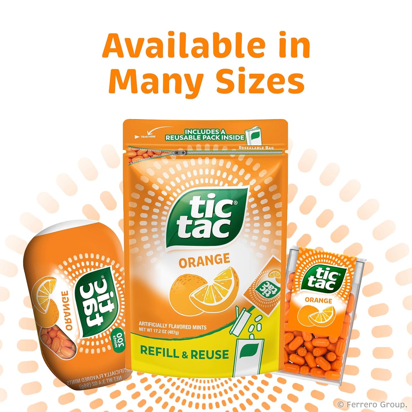 Tic Tac Orange Mints 17.2 oz Bulk – Family-Safe Snack for Lunchboxes and After-School Treats, Gluten Free