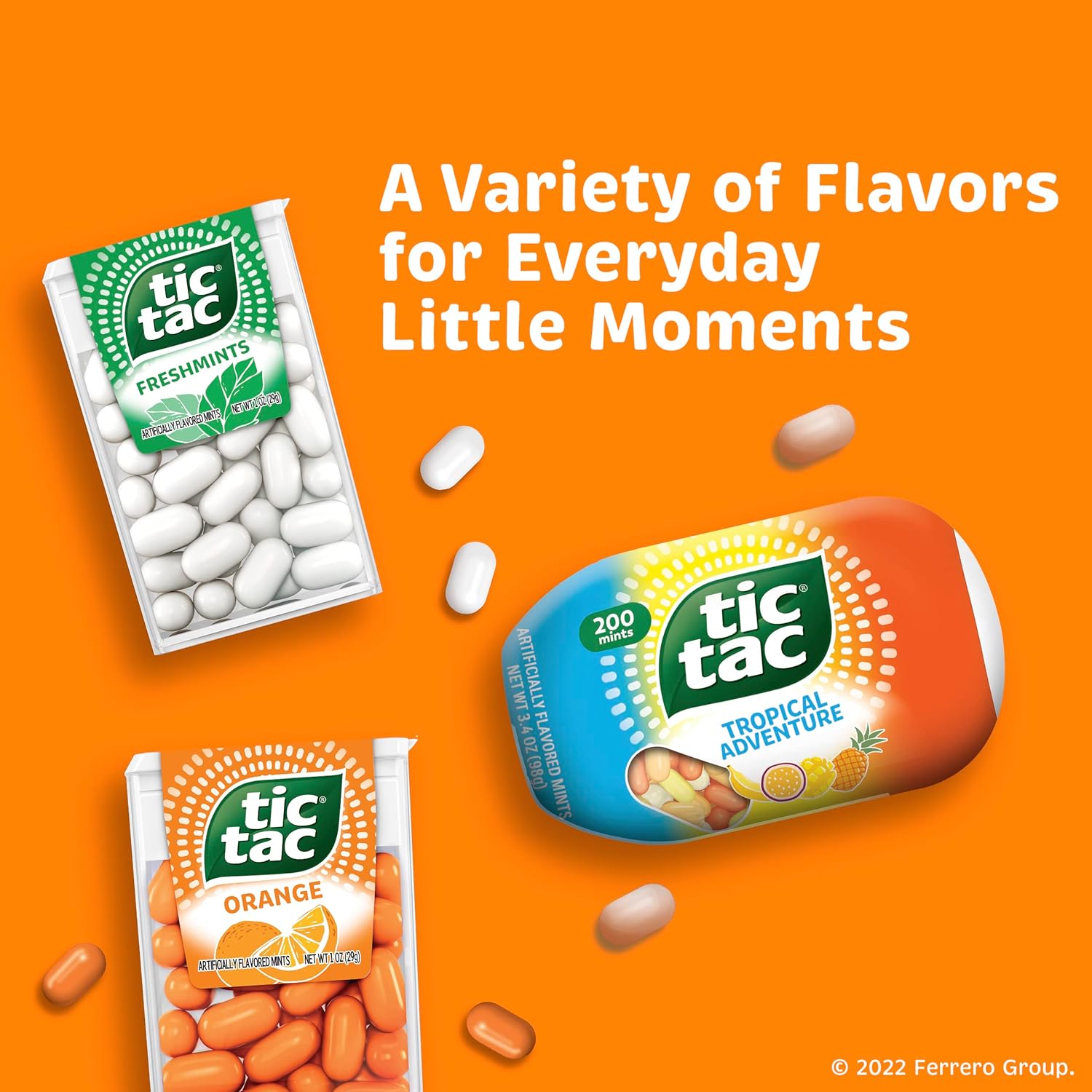 Tic Tac Orange Mints – Road Trip and Car Cupholder Candy, 4 Pocket 3.4 oz Bottles, 200 Pieces Total