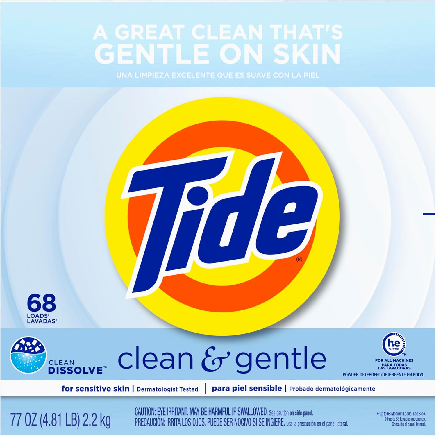 Tide Clean and Gentle Powder Laundry Detergent, Unscented for Sensitive Skin and Eczema Care, Hypoallergenic