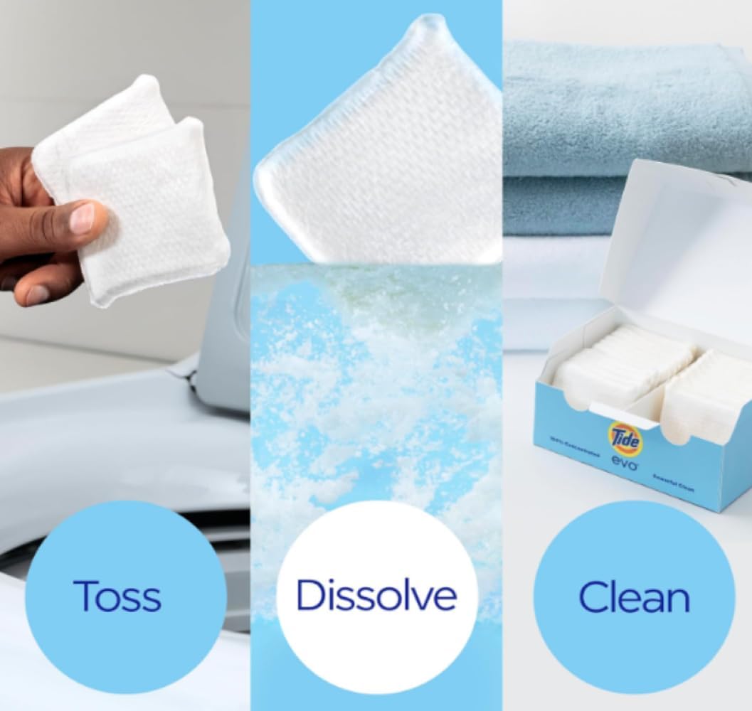 Tide evo Free & Gentle Fiber Tiles – Fragrance-Free Sensitive Skin Laundry for a Calming Self-Care Routine, 40 Count