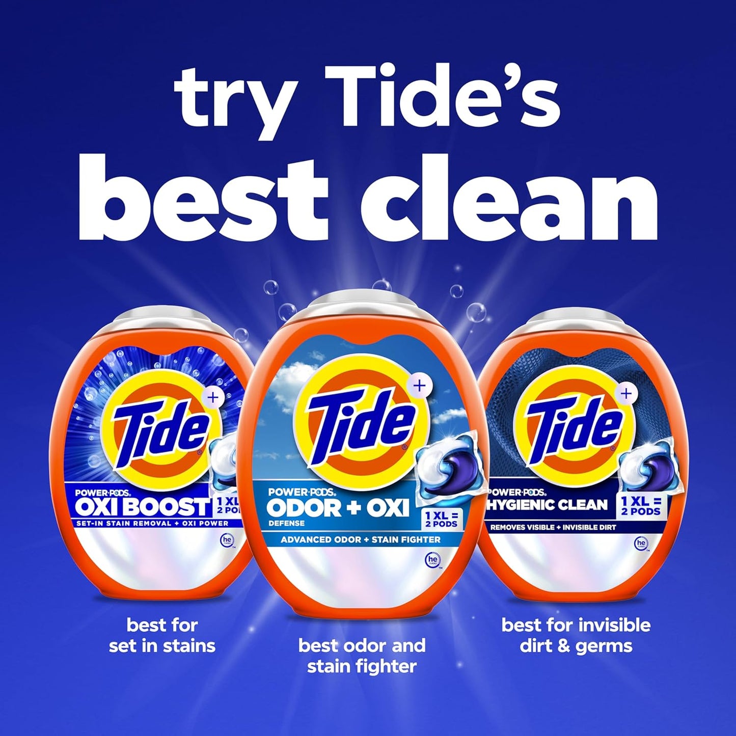 Tide Odor Defense + Oxi Laundry Pacs for Home Office Wardrobes, Quick Cold-Wash Stain Removal Between Meetings