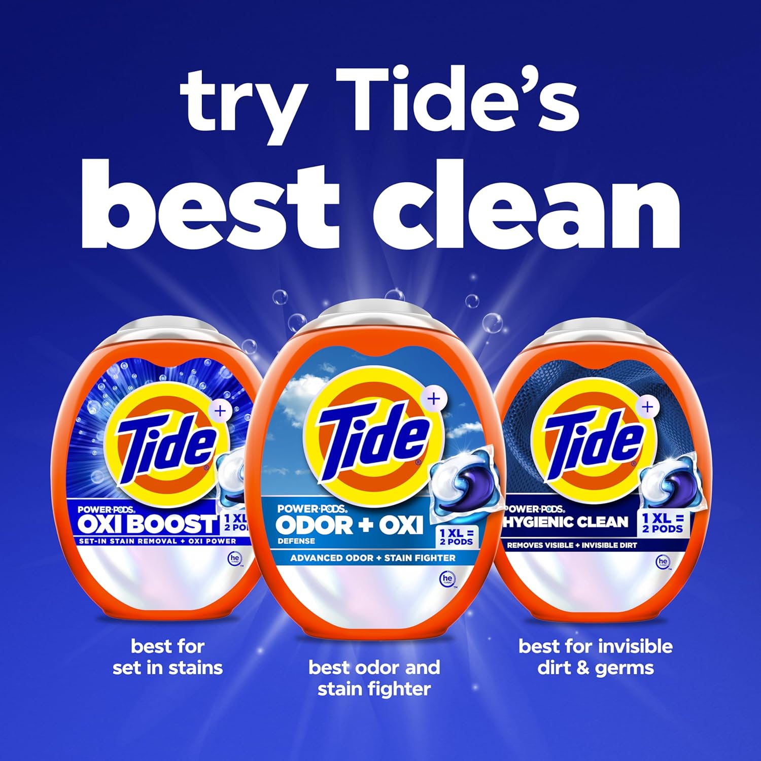 Tide Odor Defense + Oxi Laundry Pacs for Kids' Bedroom Hampers, No-Spill Single-Dose Stain Remover for Active Families