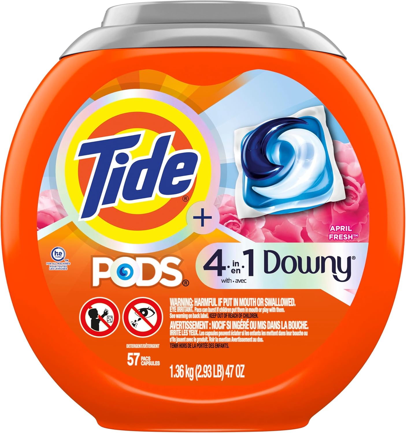 Tide PODS Downy 4-in-1 Laundry Detergent Pacs for Quick Home Office Laundry Routines, 57 Count