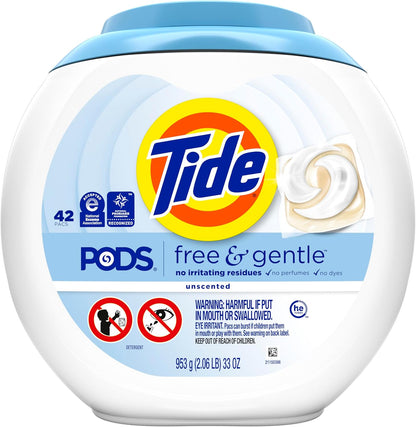 Tide Pods Free & Gentle Laundry Detergent Pacs for Baby Clothes, Sensitive Skin Nursery Detergent