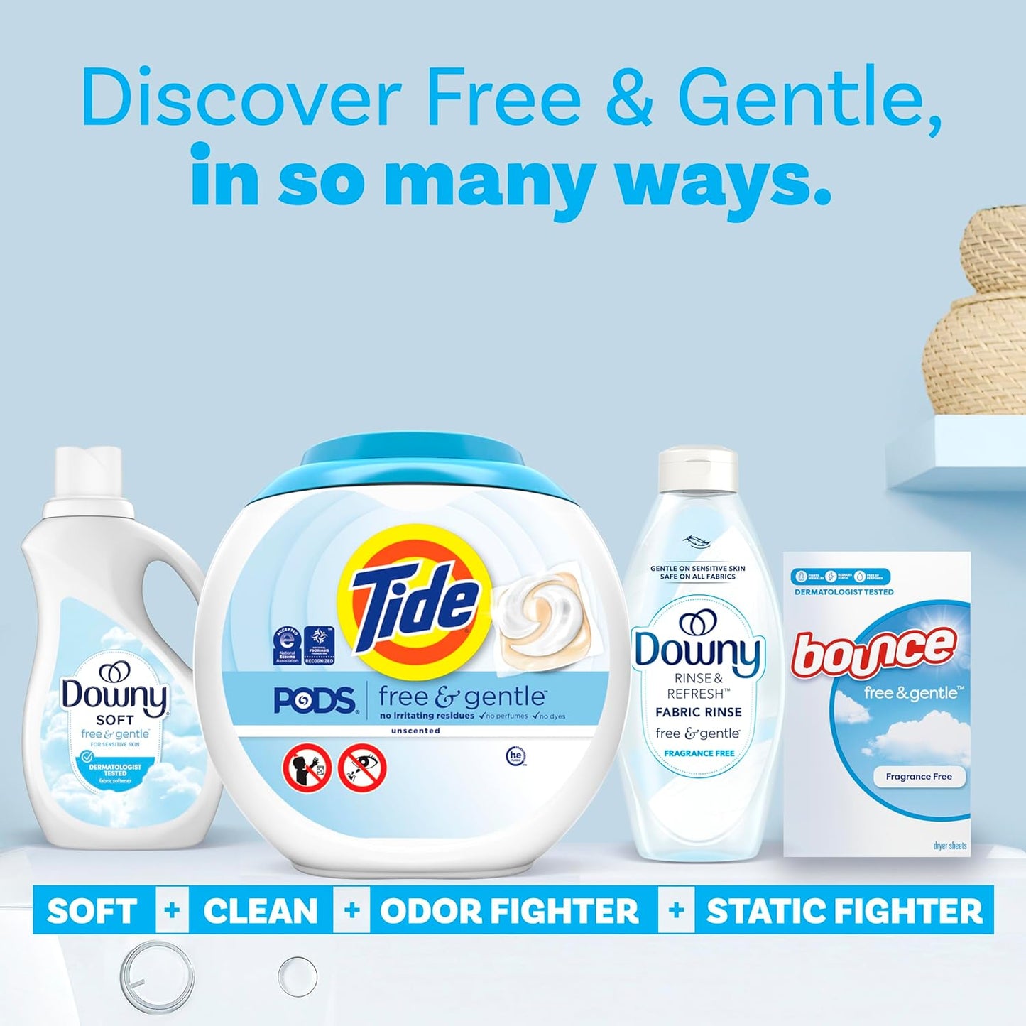 Tide Pods Free & Gentle Laundry Pacs for Sensitive Skin and Eczema-Prone Adults, Hypoallergenic Detergent