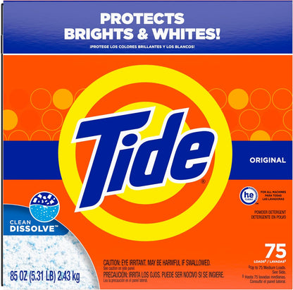Tide Powder Laundry Detergent, Original Scent – Family-Safe Deep Clean for Kids' Clothes and Playwear, 75 Loads
