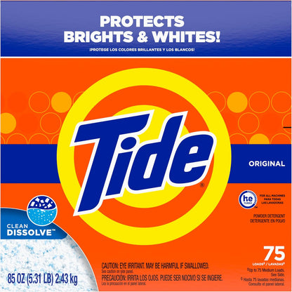Tide Powder Laundry Detergent, Original Scent – Family-Safe Deep Clean for Kids' Clothes and Playwear, 75 Loads