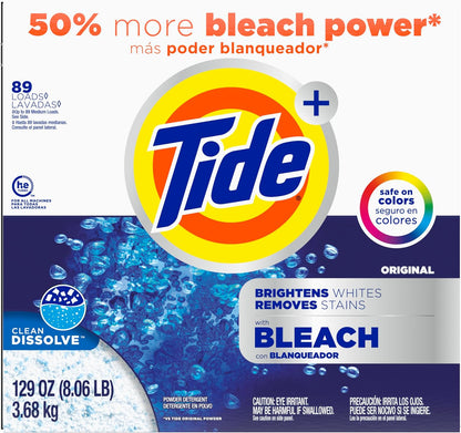 Tide Powder Laundry Detergent with Bleach, Original Scent, 129 oz - Child-Safe Bulk Laundry for Family Homes