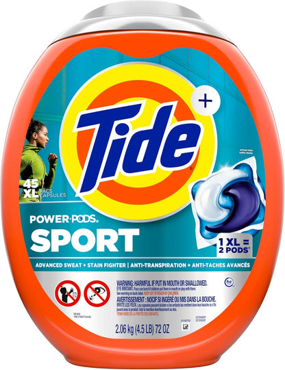 Tide Power Pods Sport Laundry Detergent Pacs – Family Laundry Room Detergent for Kids' Sports Uniforms and Practice Gear