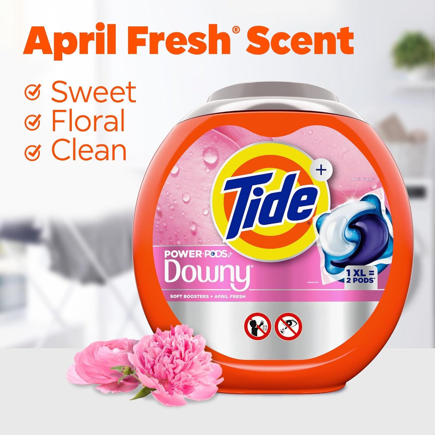 Tide Power PODs with Downy April Fresh 45 Count, Fast-Acting Laundry Detergent for Busy Home Office Weeks