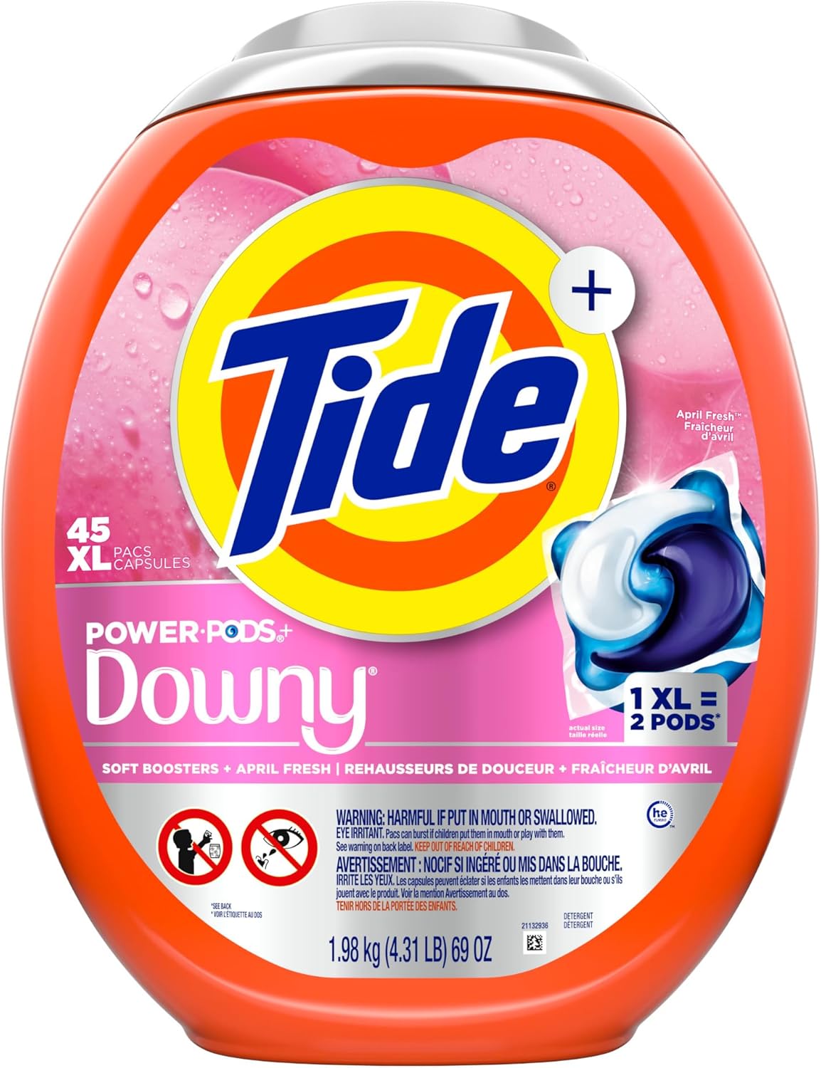 Tide Power PODs with Downy April Fresh 45 Count, Fast-Acting Laundry Detergent for Busy Home Office Weeks