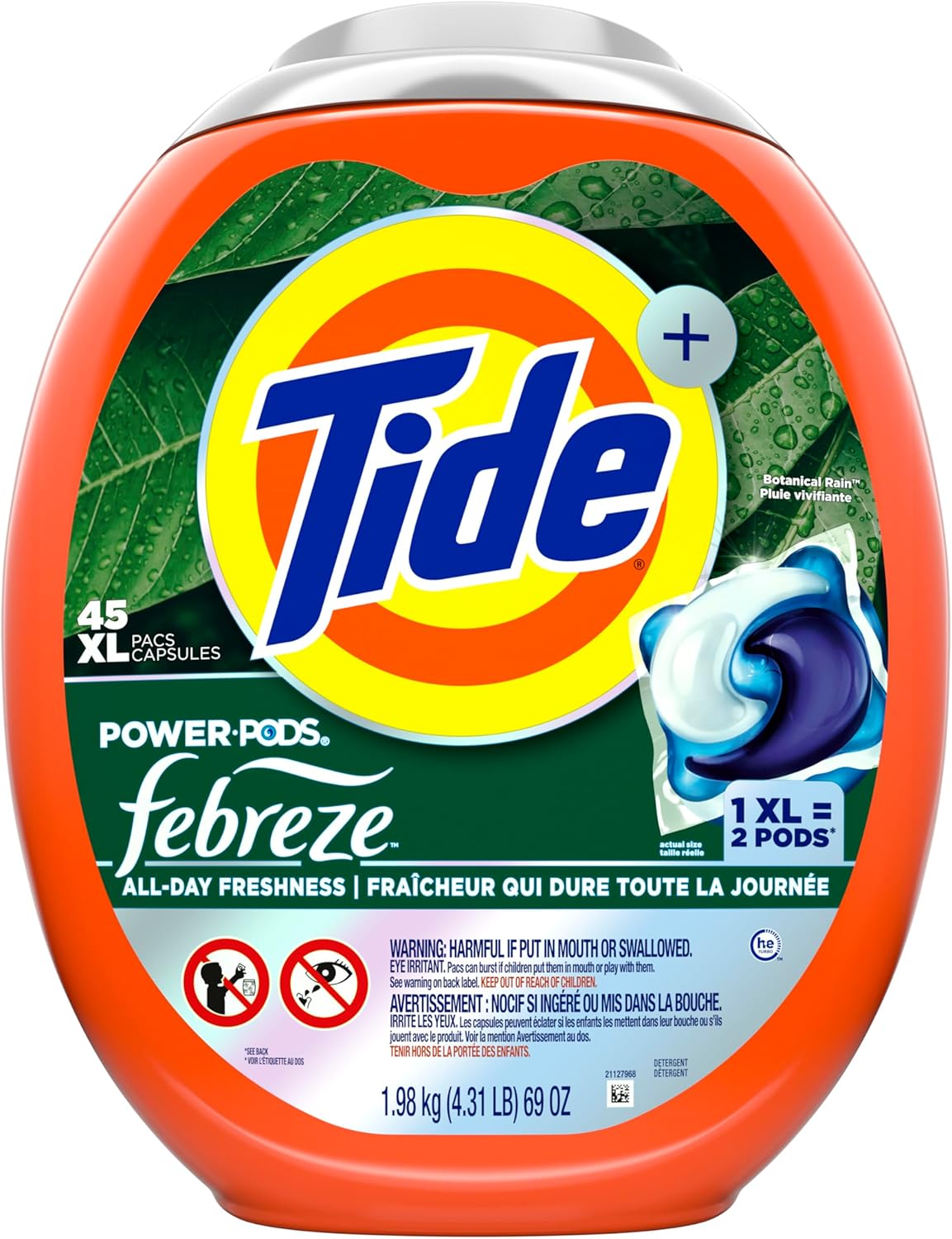 Tide Power Pods with Febreze Botanical Rain – Home Office Laundry Refresh for Busy Professionals, 4-in-1 Odor Eliminator Pacs