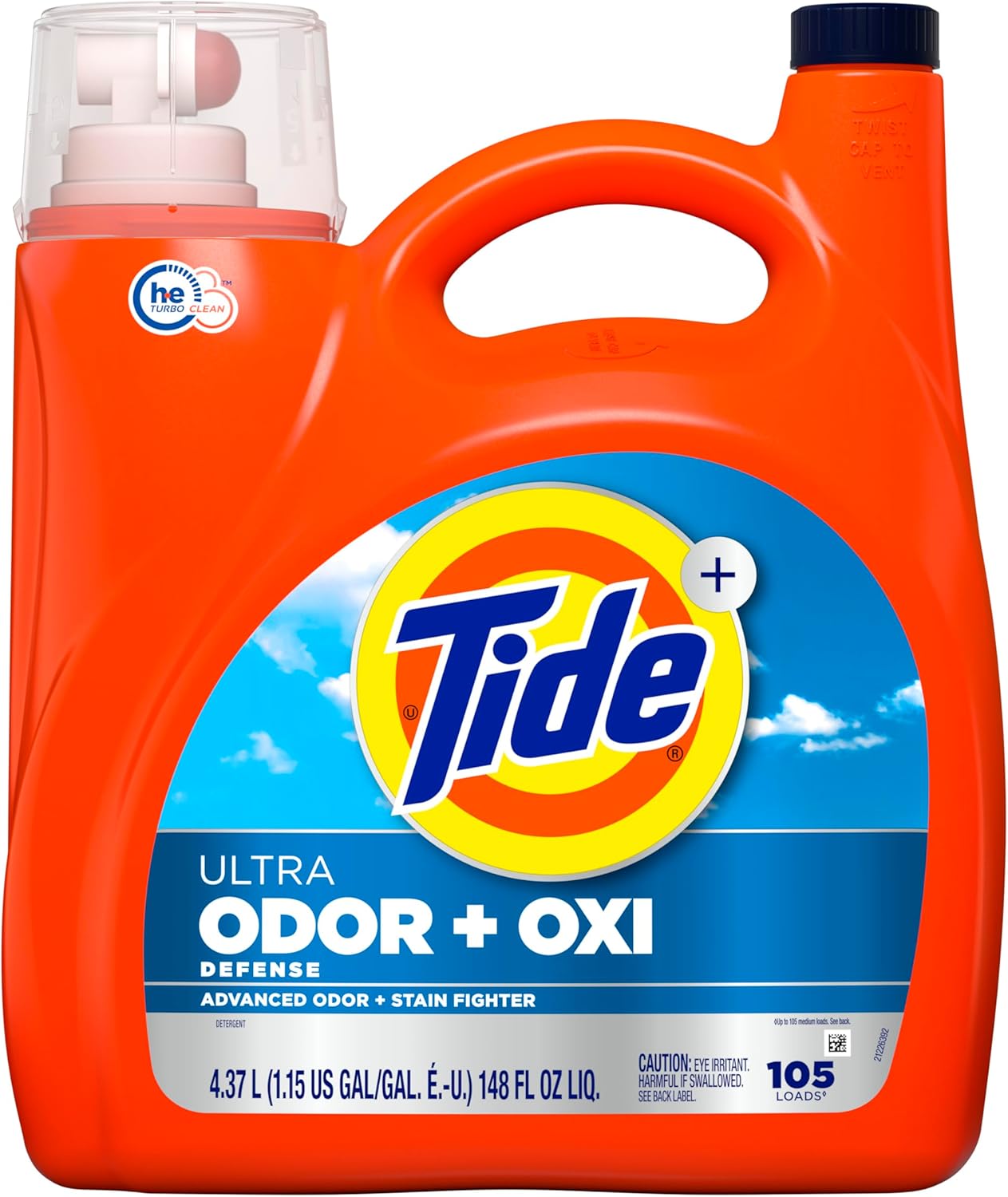 Tide Ultra Odor Defense Plus Oxi Liquid Laundry Detergent, 148 fl oz, 105 Loads, Self-Care Laundry Detergent for Active Adults and Workout Recovery