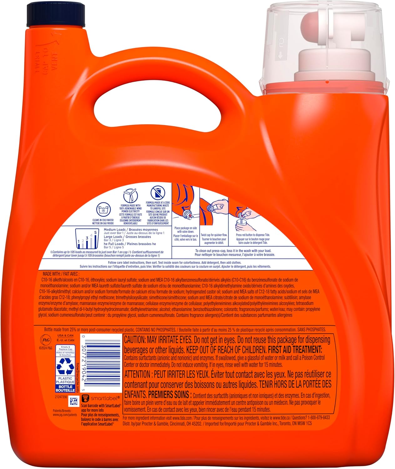 Tide Ultra Odor Defense Plus Oxi Liquid Laundry Detergent, 148 fl oz, 105 Loads, Self-Care Laundry Detergent for Active Adults and Workout Recovery