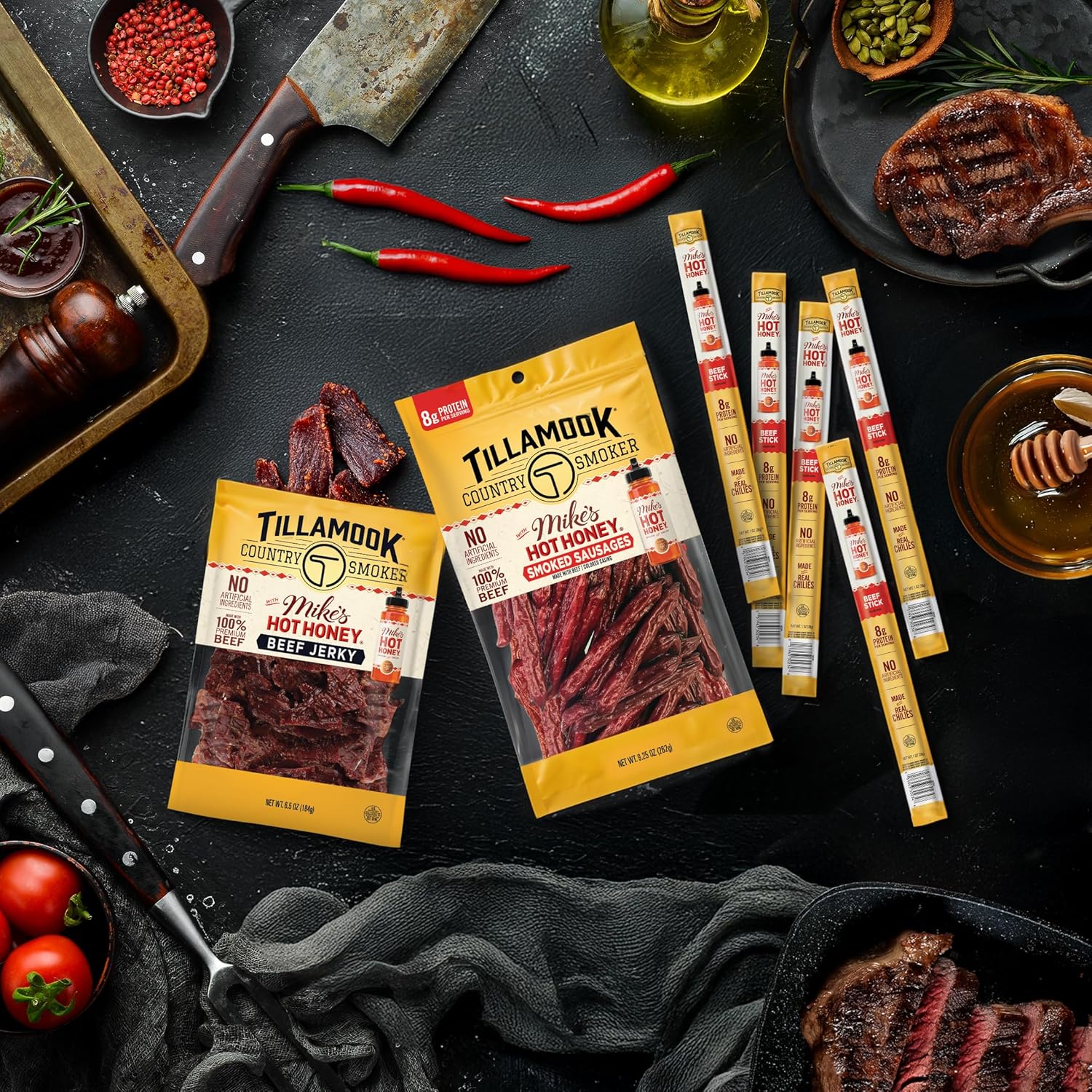 Tillamook Country Smoker Beef Smoked Sausages with Mike's Hot Honey – Bold Birthday Gift for Snack-Loving Brothers and Dads
