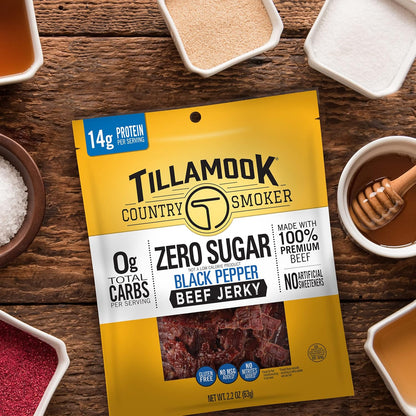 Tillamook Country Smoker Keto Friendly Zero Sugar Beef Jerky, Black Pepper, 6.5 Ounce — Clean-Macro Snack for Your Nightly Wellness Routine