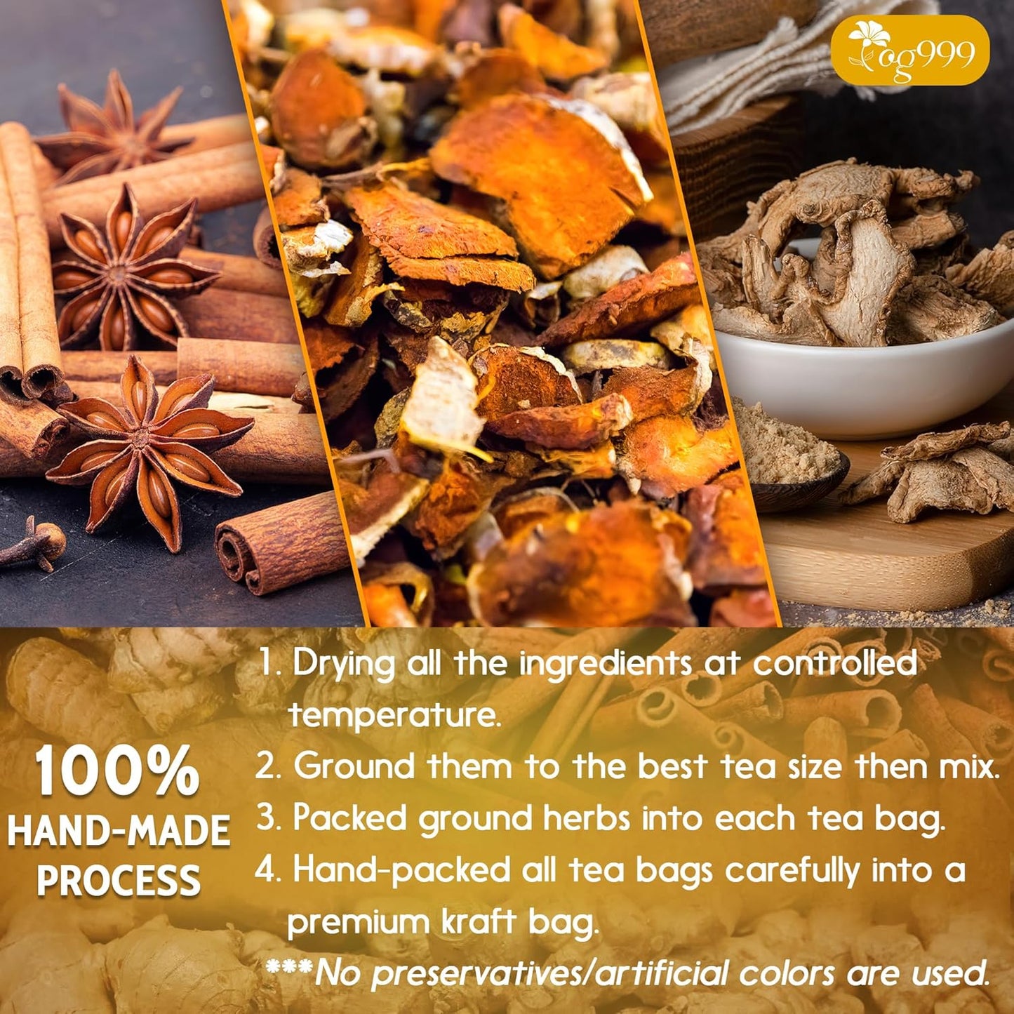 TOG999 Turmeric Ginger Cinnamon Tea Bags – Nightly Wind-Down Herbal Ritual for Calm Digestion and Better Sleep