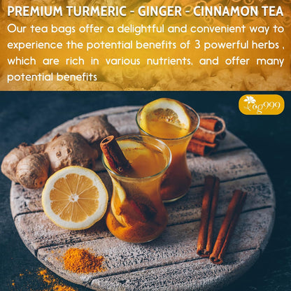 TOG999 Turmeric Ginger Cinnamon Tea Bags – Nightly Wind-Down Herbal Ritual for Calm Digestion and Better Sleep