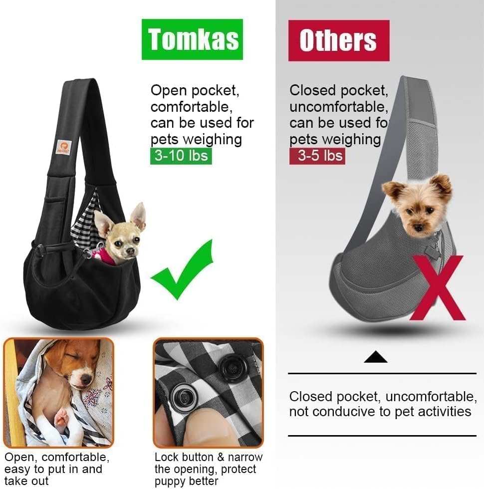 Tomkas Small Dog Sling Carrier - Harness-Attached Safety Buckle for Escape-Proof Walks with 3-10 lb Pets