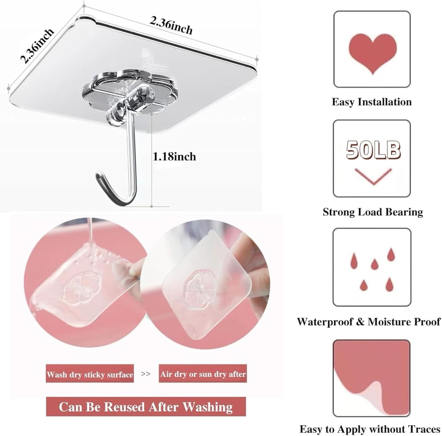 tool-free adhesive backing that requires no nails, screws, or drilling