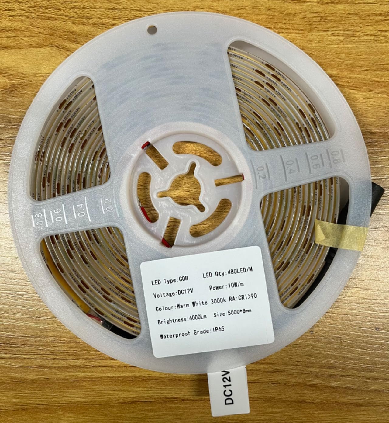 TOPAI 12V LED Strip Light for Hobbyist Installers, 480LEDs/M Dotless Strip with Adhesive Backing for Cabinet and Workbench Task Lighting