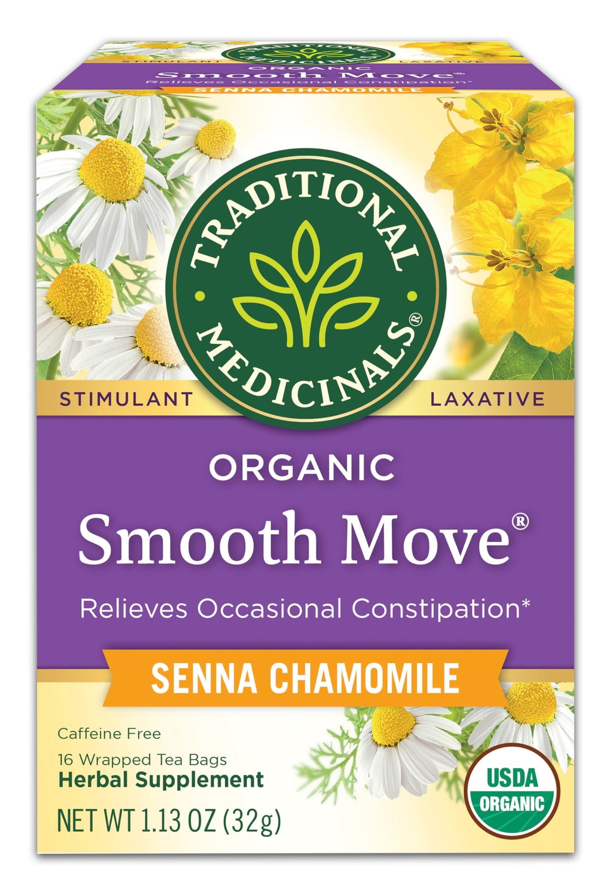 Traditional Medicinals Smooth Move – Caffeine-Free Herbal Tea for a Calming Pre-Sleep Wellness Routine