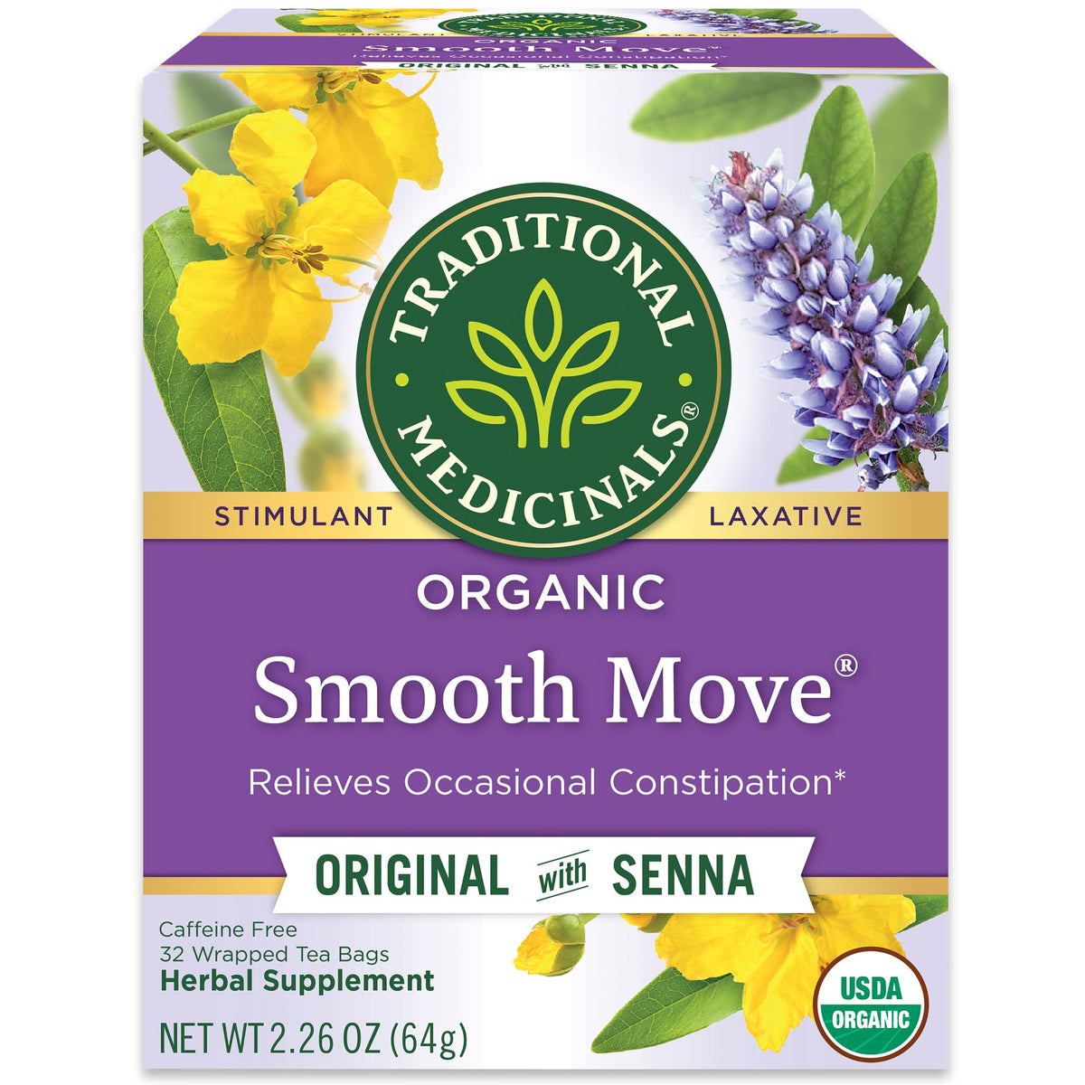 Traditional Medicinals Smooth Move – Caffeine-Free Herbal Tea for a Calming Pre-Sleep Wellness Routine