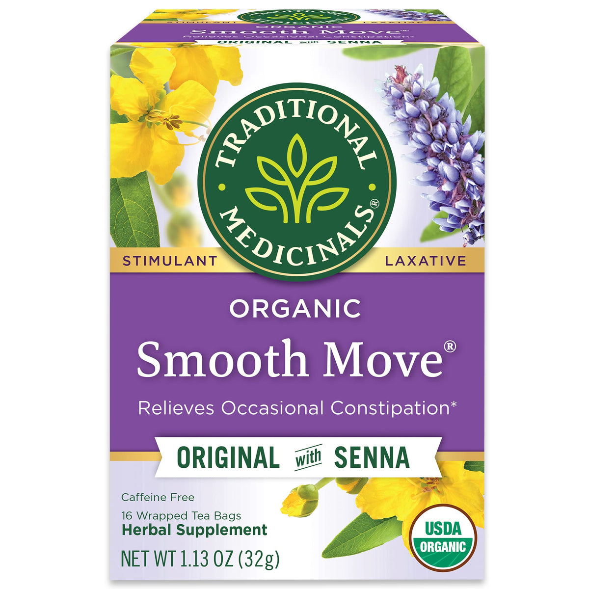 Traditional Medicinals Smooth Move – Caffeine-Free Herbal Tea for a Calming Pre-Sleep Wellness Routine