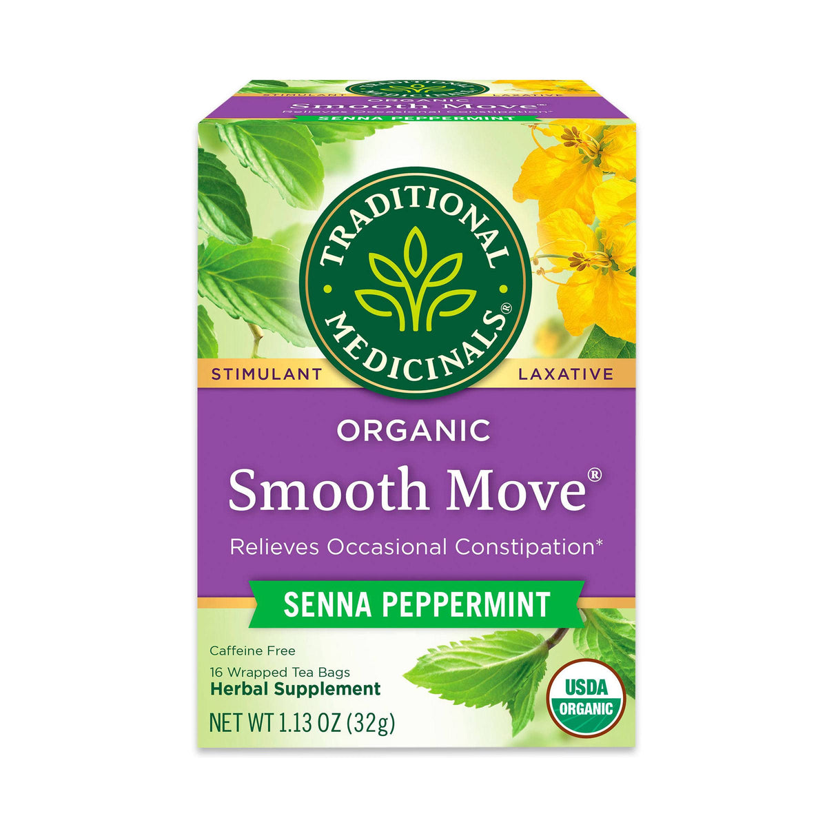 Traditional Medicinals Smooth Move – Caffeine-Free Herbal Tea for a Calming Pre-Sleep Wellness Routine
