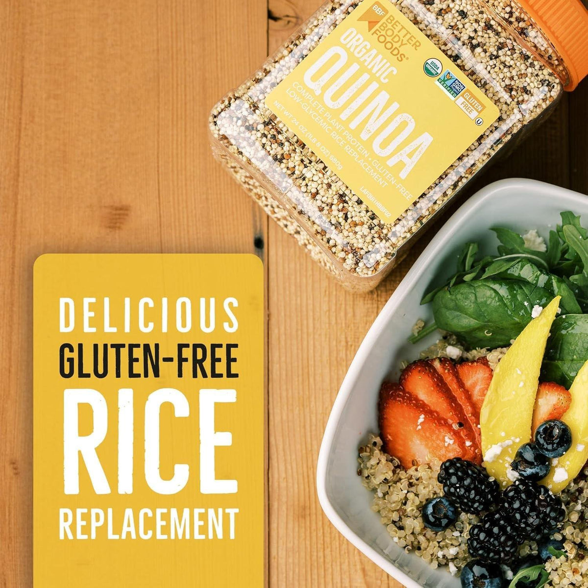 tri-color quinoa blend (white, red, black) for visual and textural variety