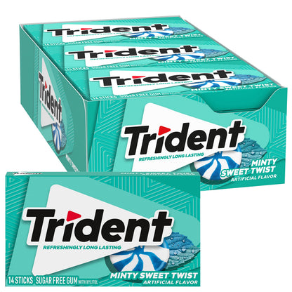 Trident Minty Sweet Twist Sugar-Free Chewing Gum, 12 Packs of 14 Pieces (168 Total Pieces)