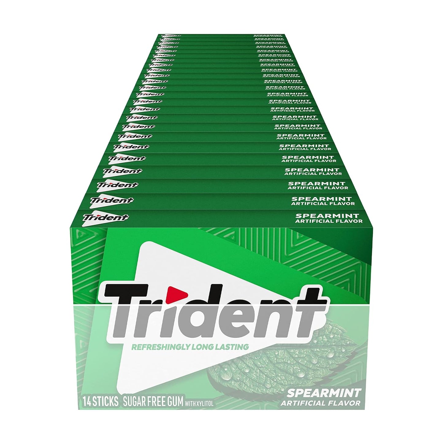 Trident Spearmint Sugar-Free Chewing Gum for Office Productivity, Bulk 24 Packs of 14 Pieces for Reception and Break Room