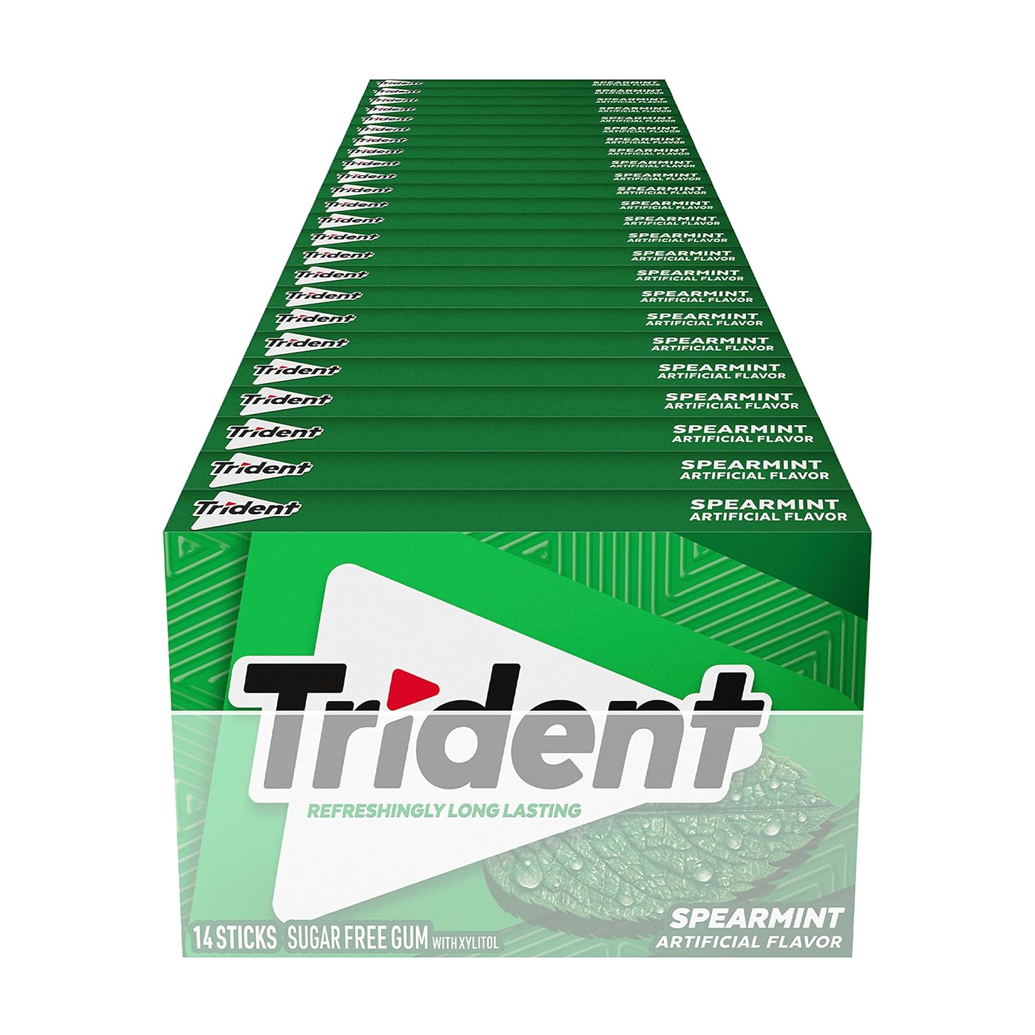 Trident Spearmint Sugar-Free Chewing Gum for Office Productivity, Bulk 24 Packs of 14 Pieces for Reception and Break Room