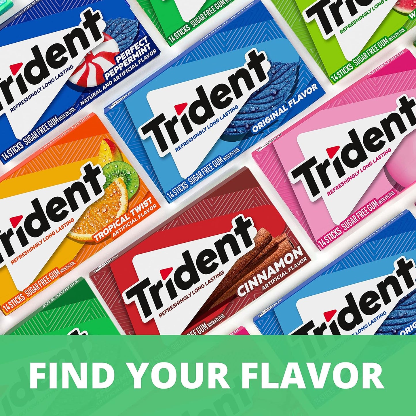Trident Spearmint Sugar-Free Chewing Gum for Office Productivity, Bulk 24 Packs of 14 Pieces for Reception and Break Room